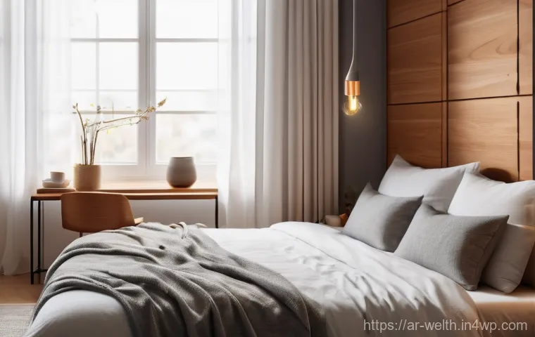 스마트폰 앱으로 관리하는 스마트홈 웰빙 - **Prompt:** "A comfortable and modern living room, brightly lit by natural sunlight streaming throug...