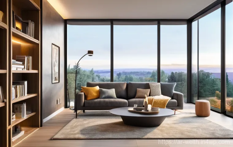 스마트홈 설계에서의 인체공학적 고려사항 - **Adaptive Ambiance: A Modern Living Room with Dynamic Smart Lighting** A spacious, modern livin...