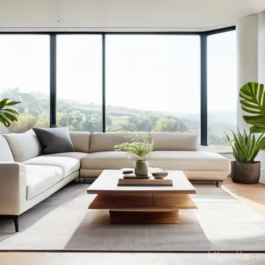 실내 공기 질 개선을 위한 스마트홈 솔루션 - **Prompt 1: Serene and Fresh Living Space with Smart Air Purifier** "A wide-angle shot of a meti...