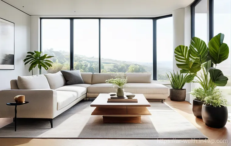 실내 공기 질 개선을 위한 스마트홈 솔루션 - **Prompt 1: Serene and Fresh Living Space with Smart Air Purifier** "A wide-angle shot of a meti...