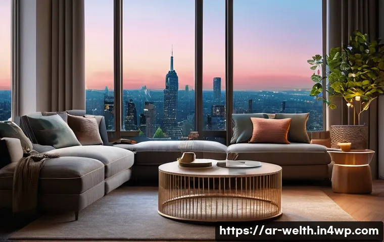 스마트홈의 공간 활용과 웰빙의 관계 - **Prompt:** A serene and inviting smart living room at twilight. The scene features a comfortably se...