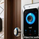 스마트홈에서의 안전과 건강한 생활 유지 - A modern Arabic home interior showcasing advanced smart security systems: sleek high-resolution surv...